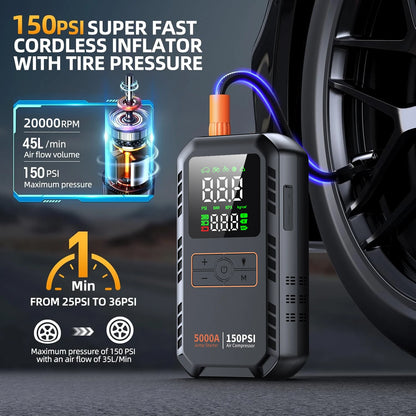 RoadSure 5000A 4-in-1 Car Jump Starter with Air Compressor