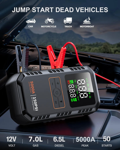 RoadSure 5000A 4-in-1 Car Jump Starter with Air Compressor