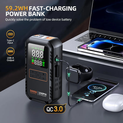 RoadSure 5000A 4-in-1 Car Jump Starter with Air Compressor